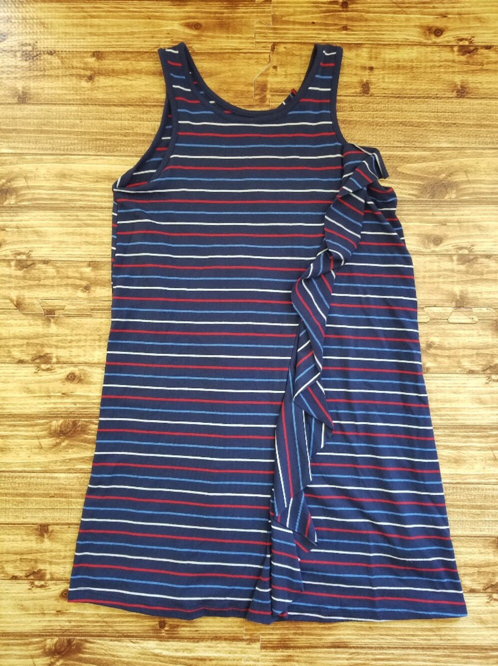 Cat and Jack Girls Striped Tank Dress Size M 7 8 Red White Blue Patriotic Ruffle